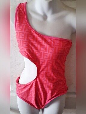 Fendi - Women's One Shoulder, One Piece Pink/Hot Pink Large Swimsuit. GUC